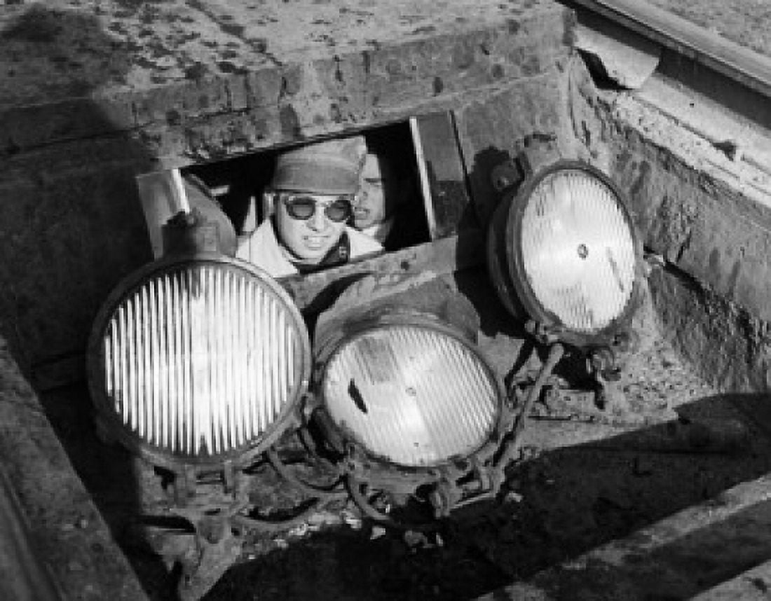 High angle view of two railroad signalmen in a dugout Canvas Art - (18 x 24)