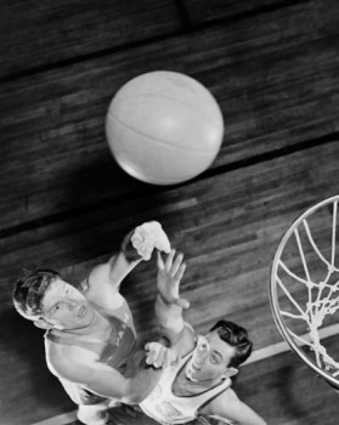 High angle view of two young men playing basketball Canvas Art - (18 x 24)