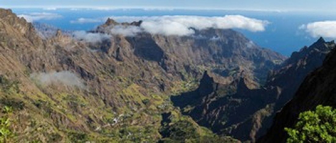 High angle view of valley with mountains Santo Antao Cape Verde Canvas Art - Panoramic Images (30 x 13)