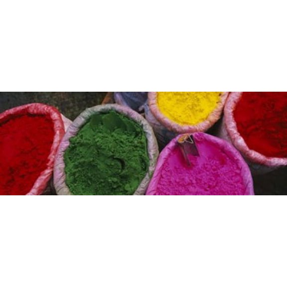 High angle view of various tika powders Braj Mathura Uttar Pradesh India Canvas Art - Panoramic Images (18 x 7)
