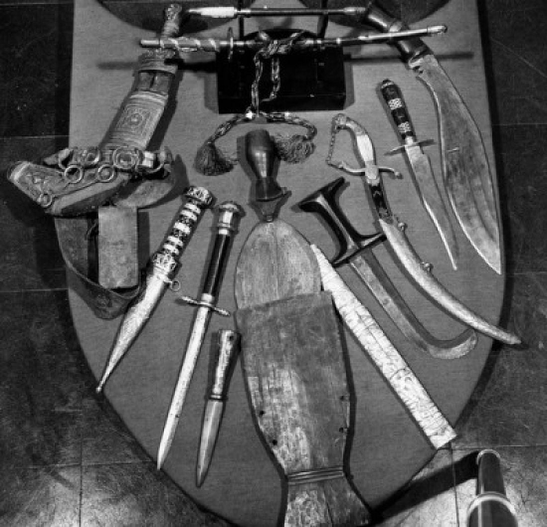 High angle view of weapons Canvas Art - (18 x 24)