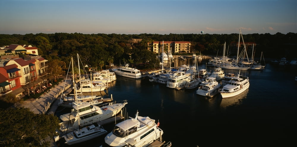 High angle view of yachts moored at a harbor Hilton Head South Carolina USA Canvas Art - Panoramic Images (27 x 9)
