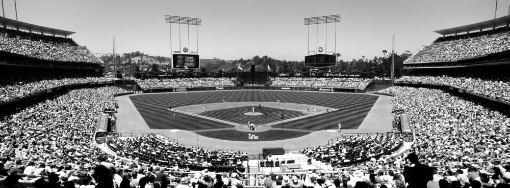 High angle view of spectators watching a baseball match Dodgers vs Yankees Dodger Stadium City of Los Angeles California USA Canvas Art - Panoramic Images (7 x 18)