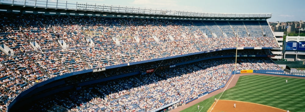 High angle view of spectators watching a baseball match in a stadium Yankee Stadium New York City New York State USA Canvas Art - Panoramic Images (13 x 36)