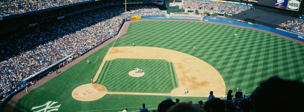 High angle view of spectators watching a baseball match in a stadium Yankee Stadium New York City New York State USA Canvas Art - Panoramic Images (36 x 12)