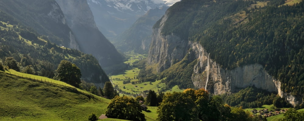 High angle view of a valley Lauterbrunnen Valley Wengen Lauterbrunnen Interlaken-Oberhasli Bernese Oberland Bern Switzerland Canvas Art - Panoramic Images (36 x 12)