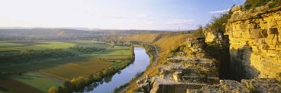 High angle view of vineyards along a river Einzellage Hessigheimer Felsengarten Hessigheim Baden-Wurttemberg Germany Canvas Art - Panoramic Images (36 x 12)