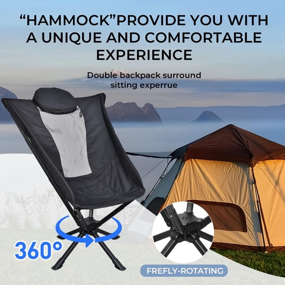 High-back Swivel Chair with No-setup, Quick-opening and Storage, Comes with A Comfortable Pillow, Storage Bag, and A Single Shoulder Strap. Suitable for Indoor, Outdoor, Camping, or Balcony Rest