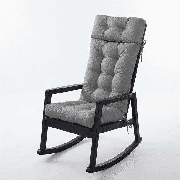 Millsilo 3-Piece High Back Rocking Chair Cushion Set, 52" Seat & Back Support with Detachable Neck Pillow, Non-Slip Bottom & Ties— Gray