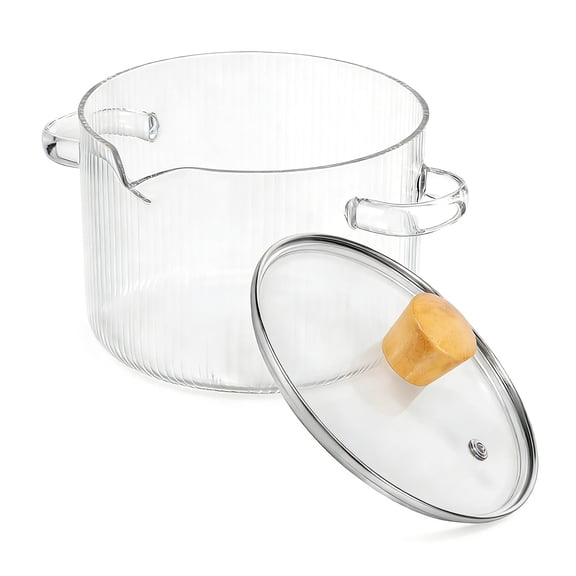 High borosilicate glass soup pot, resistant to both cold and high temperatures, easy to clean, with dual handles and lid, suitable for home cooking and outdoor camping.