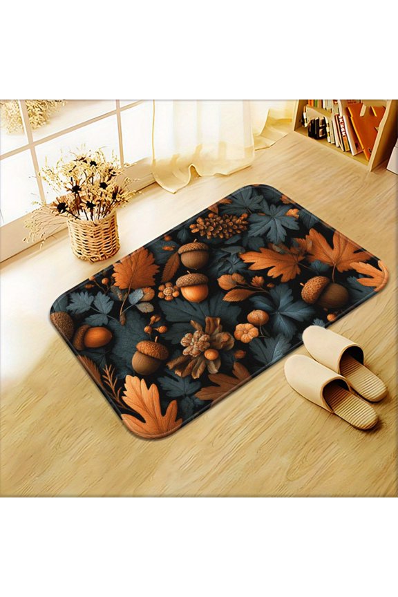 High-definition printed non-slip doormat with autumn acorn and leaf pattern, machine washable, made of polyester, suitable for bathrooms, bedrooms, living rooms, and other indoor and outdoor areas.