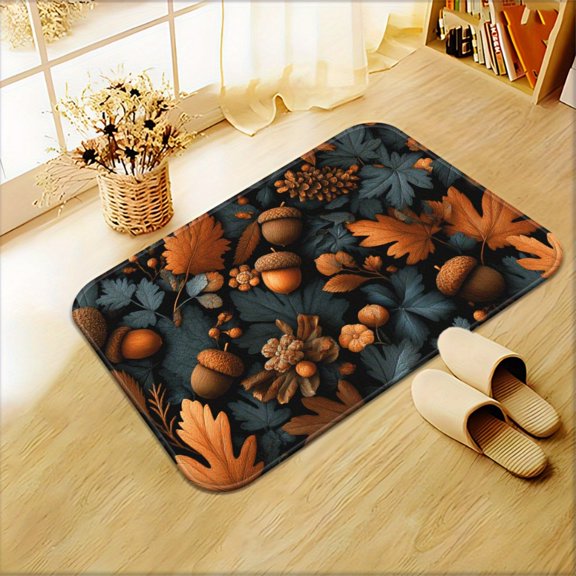 High-definition printed non-slip doormat with autumn acorn and leaf pattern, machine washable, made of polyester, suitable for bathrooms, bedrooms, living rooms, and other indoor and outdoor areas.