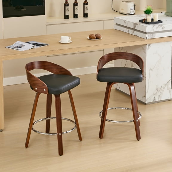 Black PU stools, swivel function, wide feet - Secure and comfortable for home use