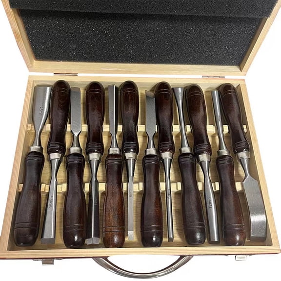 High-end 12PCS Carpenter Chisels Set with Large Beech Wood Handles, Wooden Box, Woodworking Chisels, Wood Carving Knives