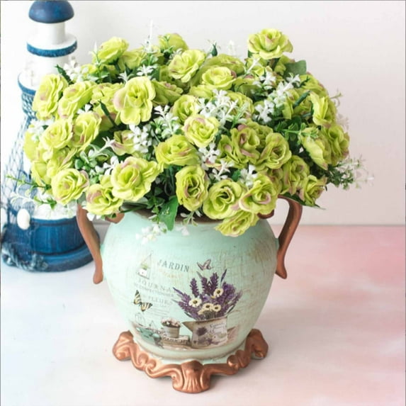 High-end Artificial Flowers Artificial Flowers 5 Forks 15 Mini Roses Home Decoration Plastic Flowers(Without a Vase)