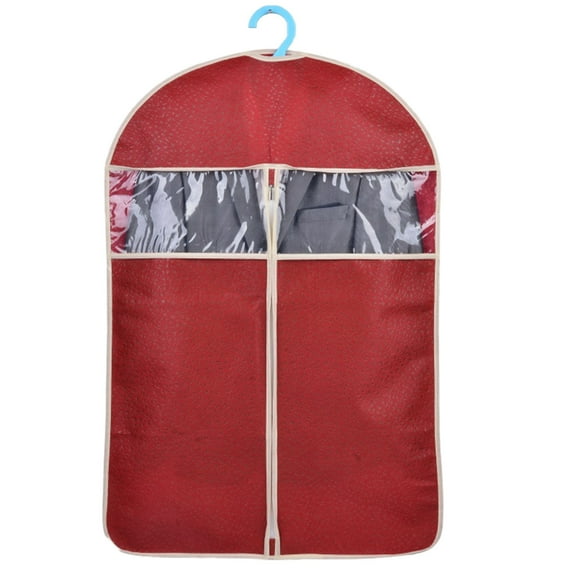 High-end Dark Red Garment Organizer Bag with Self-correcting Zipper Clothes Cover for Suits Shirts Dresses and Coats Breathable Dust Protection Cover for Travel and Storage with Zipper Pocket