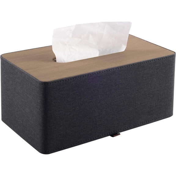 High-end Fashion PU Leather Tissue Box Holder Black with lid, Rectangular Napkin Facial Tissues Holder Dispenser,Home Office Car Tissue Box Cover Decorative Container with Magnetic Bottom (Black)