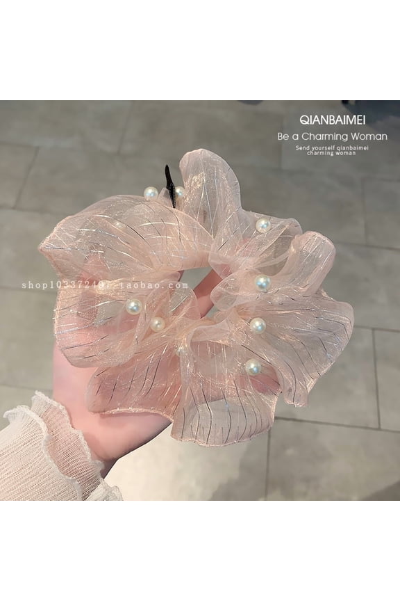 High-end French pearl scrunchie new style mesh hair tie for women, ponytail accessory
