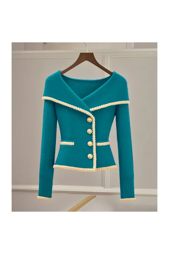 High-end Knitted Cardigan Sweater Women French Autumn Winter Trend Chic Tops Lapels Long Sleeve Coats Soft Wool Sweater