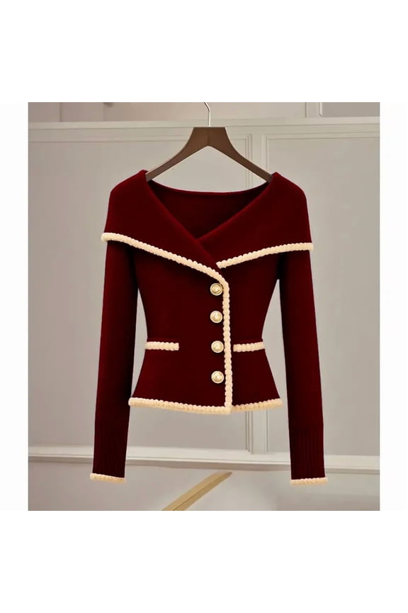 High-end Knitted Cardigan Sweater Women French Autumn Winter Trend Chic Tops Lapels Long Sleeve Coats Soft Wool Sweater