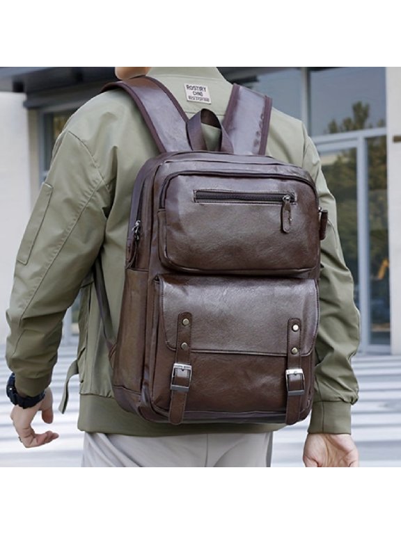 High-end Leather Texture Business Large Capacity Backpack,Black