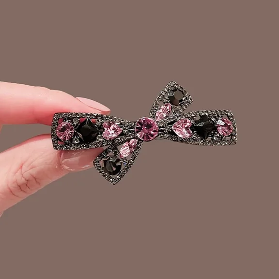 High-end Purple Crystal Rhinestone Hollow Bow Hairpin Women's Bangs Side Clip Duckbill Clip Simple Korean Style Hair Accessories
