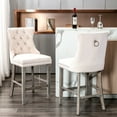 thumbnail image 1 of Set of 2 Bar Stools, Velvet Upholstered Counter Height Chairs with Wooden Legs & Chrome Nailhead Trim, Button Tufted Leisure Bar Chairs Dining Chairs for Home Bar Kitchen Dining Room, Beige, 1 of 7