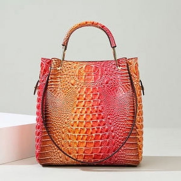 High-end and fashionable embossed genuine leather single-shoulder bag, large-capacity mother-and-child bucket bag