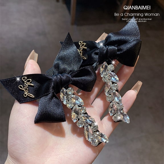 High end bow hair clip for women, hair accessories with small sparkling diamonds on the side, light luxury bangs clip, hair edge clip