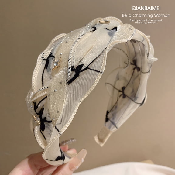High end organza wide edge temperament headband, hand woven headband suitable for round face hair, hair clip, high skull top headpiece