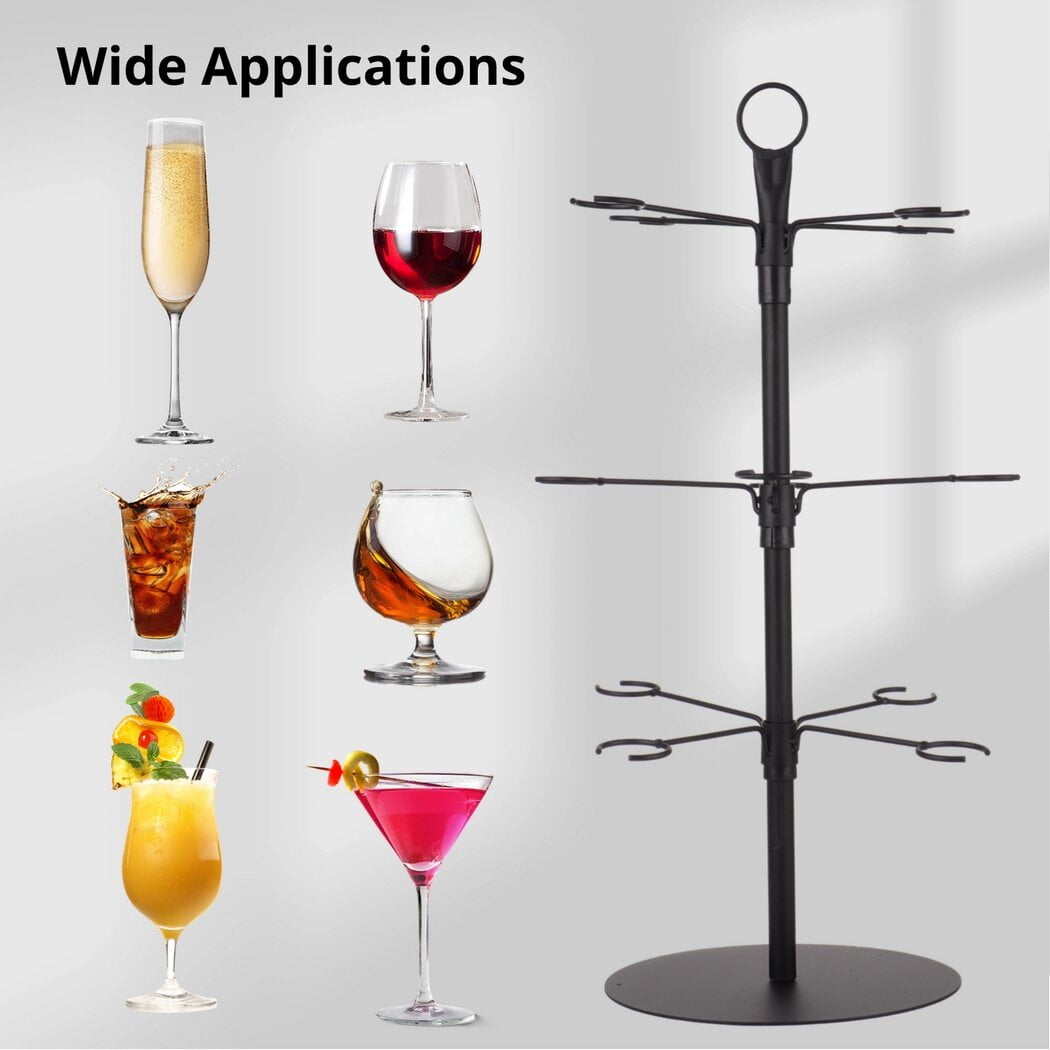 Highfooted Cup Metal Hanging Rack, 3 Tier 12 Holders Wine Glass