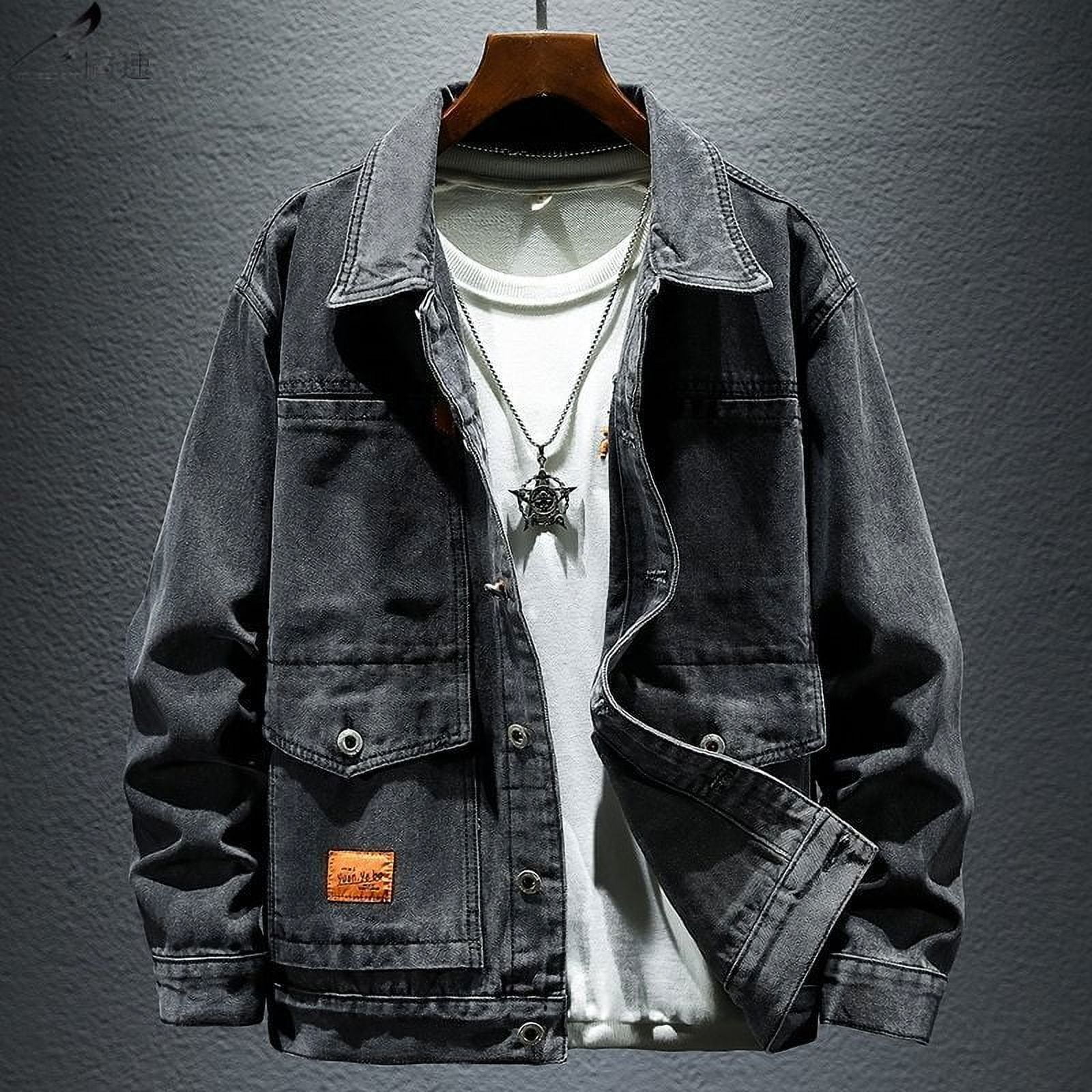 High-grade Black And Gray Denim Coat Men\u0026#39;s Autumn New - Walmart.com