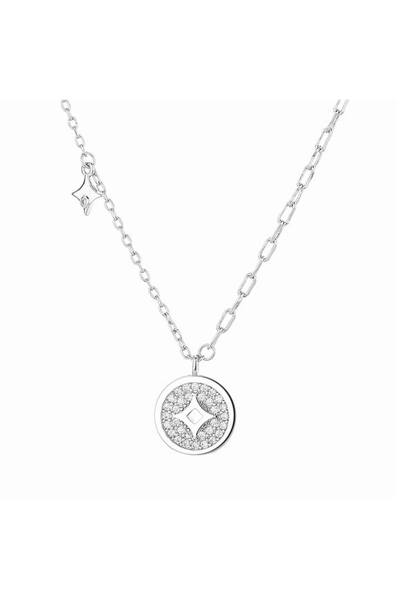High-grade New Chinese Style Copper Coin Necklace-(Silver)
