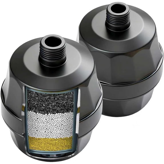 High-output shower filter 2-pack – 99% removal of hard water, heavy metals, chlorine, and harmful substances, improves your skin and hair (black)