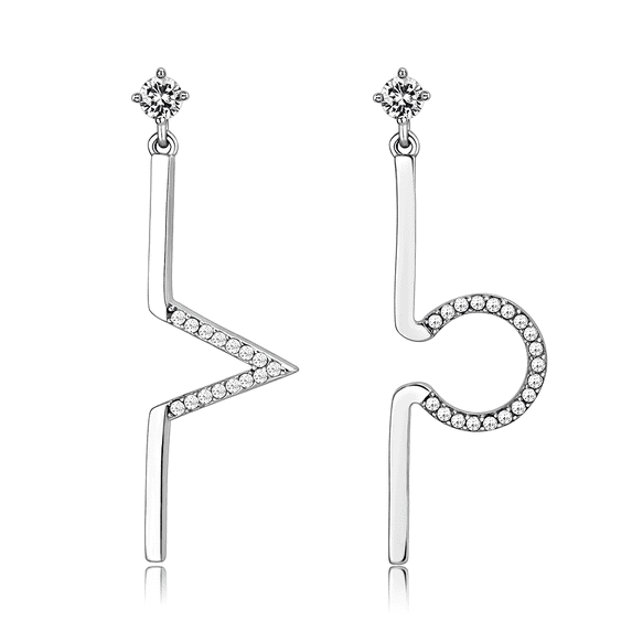 High polished (no plating) Stainless Steel Earrings with AAA Grade CZ in Clear for Women Clear Stone Color Style DA191