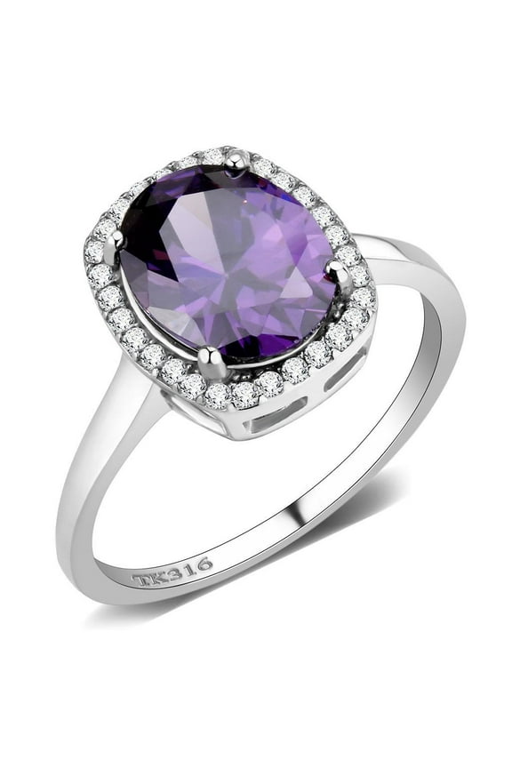 High polished (no plating) Stainless Steel Ring with AAA Grade CZ in Amethyst for Women Style DA385