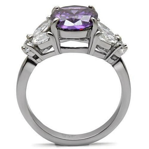 High polished (no plating) Stainless Steel Ring with AAA Grade CZ in Amethyst for Women Style TK086