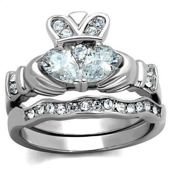 High polished (no plating) Stainless Steel Ring with AAA Grade CZ in Clear for Women Celtic Theme Clear Stone Color Style TK2119 Size 9