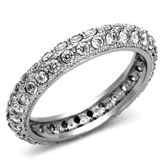 High polished (no plating) Stainless Steel Ring with AAA Grade CZ in Clear for Women Clear Stone Color Style TK1225 Size 9