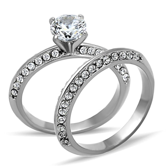 High polished (no plating) Stainless Steel Ring with AAA Grade CZ in Clear for Women Clear Stone Color Style TK1320 Size 8