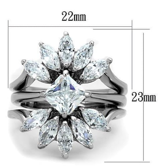 High polished (no plating) Stainless Steel Ring with AAA Grade CZ in Clear for Women Clear Stone Color Style TK1756 Size 7