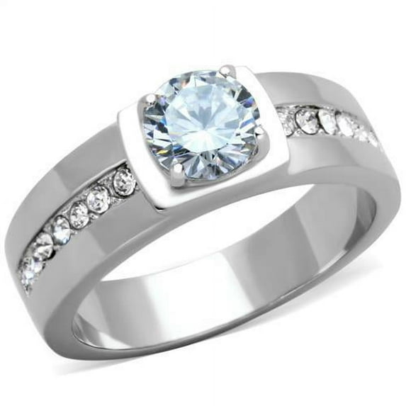 High polished (no plating) Stainless Steel Ring with AAA Grade CZ in Clear for Women Clear Stone Color Style TK1816 Size 13