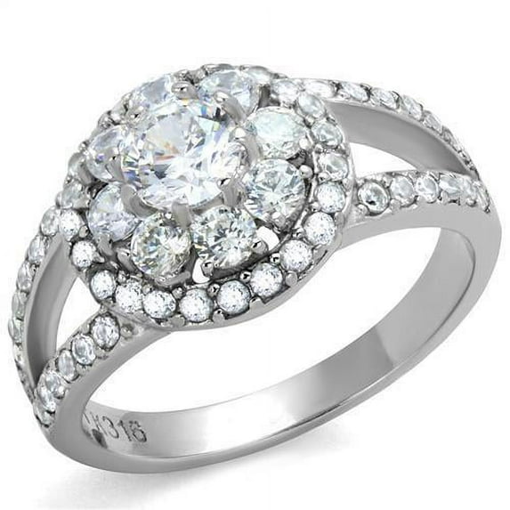 High polished (no plating) Stainless Steel Ring with AAA Grade CZ in Clear for Women Clear Stone Color Style TK1855 Size 5