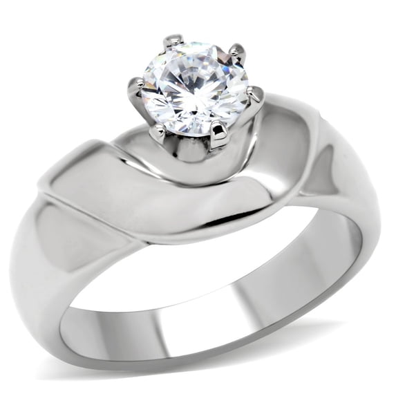 High polished (no plating) Stainless Steel Ring with AAA Grade CZ in Clear for Women Clear Stone Color Style TK191 Size 8