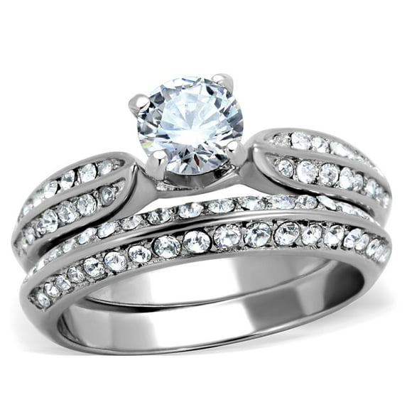 High polished (no plating) Stainless Steel Ring with AAA Grade CZ in Clear for Women Clear Stone Color Style TK1920 Size 5