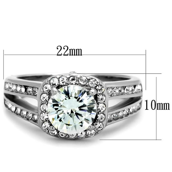 High polished (no plating) Stainless Steel Ring with AAA Grade CZ in Clear for Women Clear Stone Color Style TK2043 Size 9