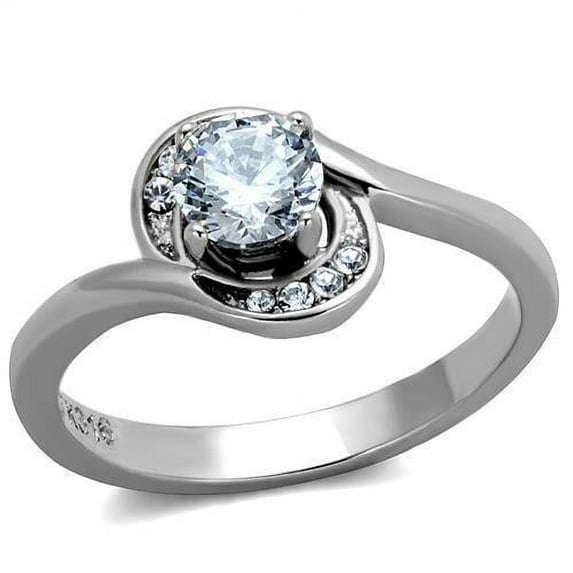 High polished (no plating) Stainless Steel Ring with AAA Grade CZ in Clear for Women Clear Stone Color Style TK2116 Size 8