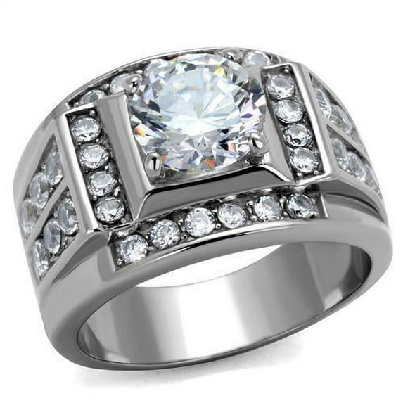 High polished (no plating) Stainless Steel Ring with AAA Grade CZ in Clear for Women Clear Stone Color Style TK2305 Size 10