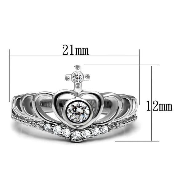 High polished (no plating) Stainless Steel Ring with AAA Grade CZ in Clear for Women Clear Stone Color Style TK2870 Size 8