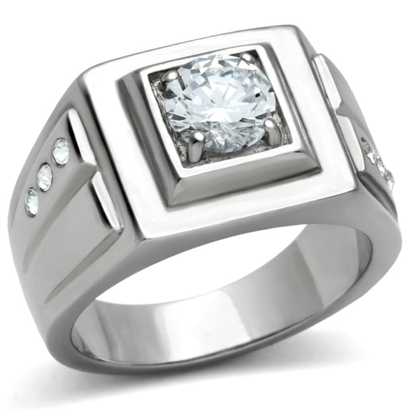 High polished (no plating) Stainless Steel Ring with AAA Grade CZ in Clear for Women Clear Stone Color Style TK313 Size 8